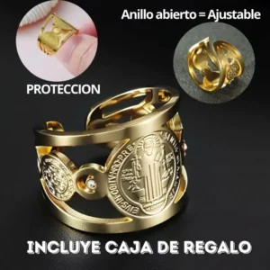 Anillo de San Benito Ajustable en Cobre Galvanizado + Caja de Regalo