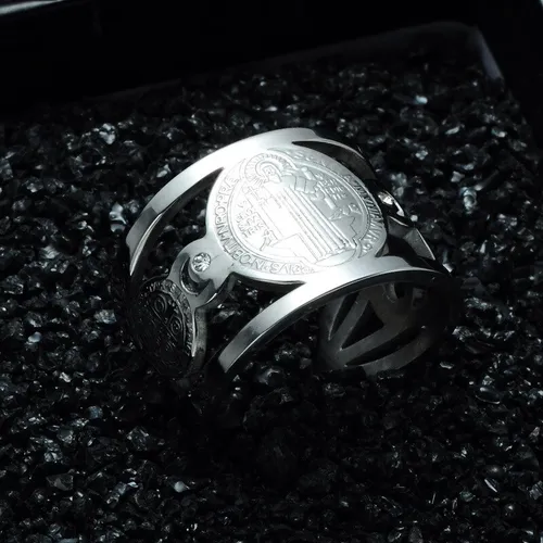 Anillo de San Benito Ajustable en Cobre Galvanizado + Caja de Regalo