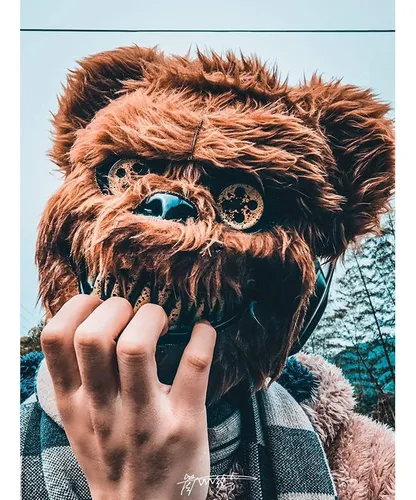 Máscara Oso Peludo Café con Luz EL Wire