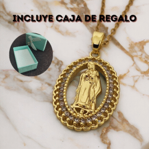 Collar con Dije Galvanizado Virgen María + Caja de Regalo