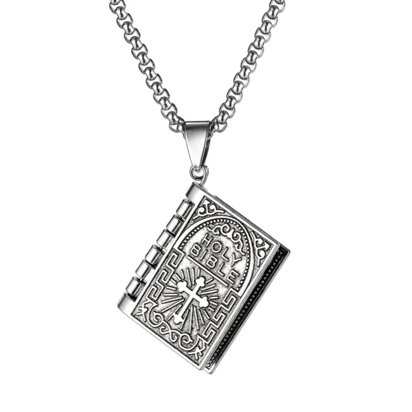 Collar Libro de la Biblia con la Oración del Padre Nuestro + Caja Regalo