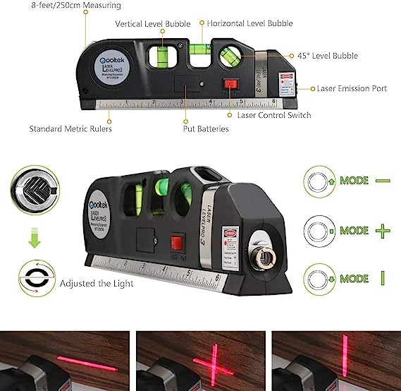 Nivel Láser Fixit Level Pro 3 con Cinta Métrica y Niveles de Burbuja
