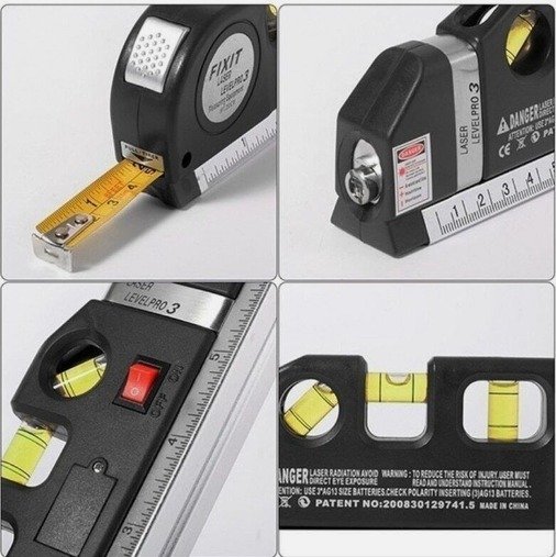 Nivel Láser Fixit Level Pro 3 con Cinta Métrica y Niveles de Burbuja