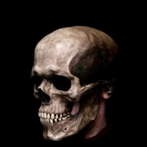 Máscara Látex Calavera con Mandíbula Móvil y Ojos LED