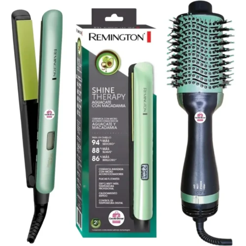 Combo Plancha Remignton Shine Therapy + Cepillo Secador Avocado