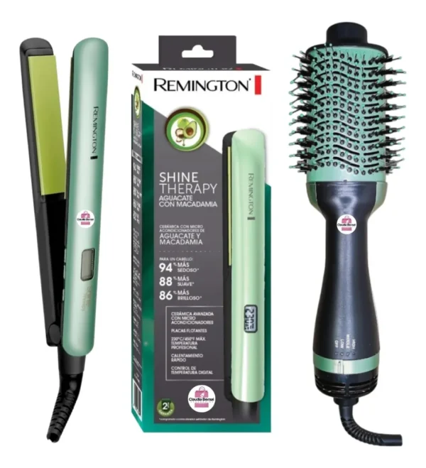 Combo Plancha Remignton Shine Therapy + Cepillo Secador Avocado
