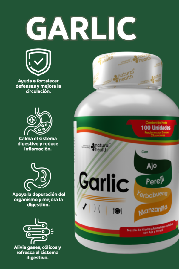 Garlic – Suplemento de Ajo con Perejil, Yerbabuena y Manzanilla